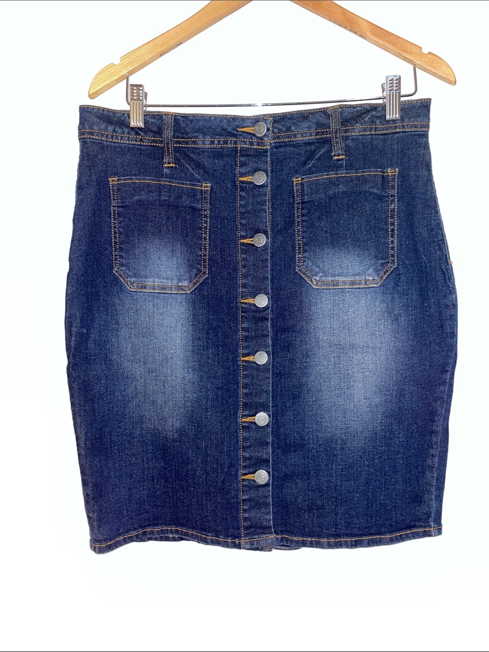 Kenneth Cole Reaction Women sz 10 Dark Blue Denim Button-Front Pencil Skirt